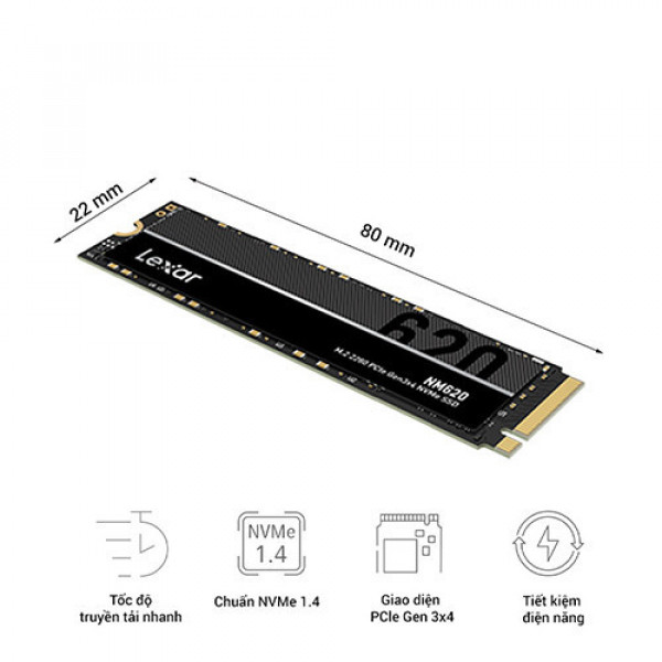 Ổ cứng SSD LEXAR NM620 512GB - LNM620X512G-RNNNG (NVMe PCIe/ Gen3x4 M2.2280/ 3300MB/s/ 2400MB/s)