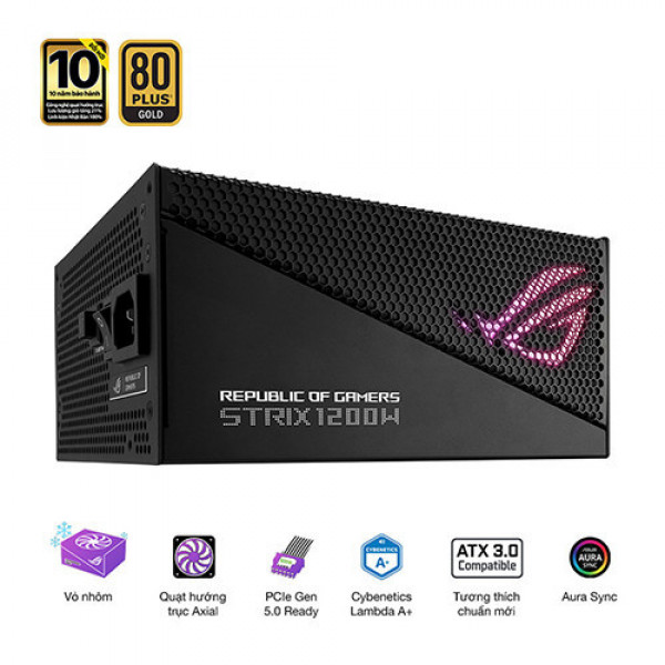 Nguồn máy tính ASUS ROG Strix 1200W Gold Aura Edition (80+ Gold/PCI-E 5.0/Fll Modular/Màu Đen)